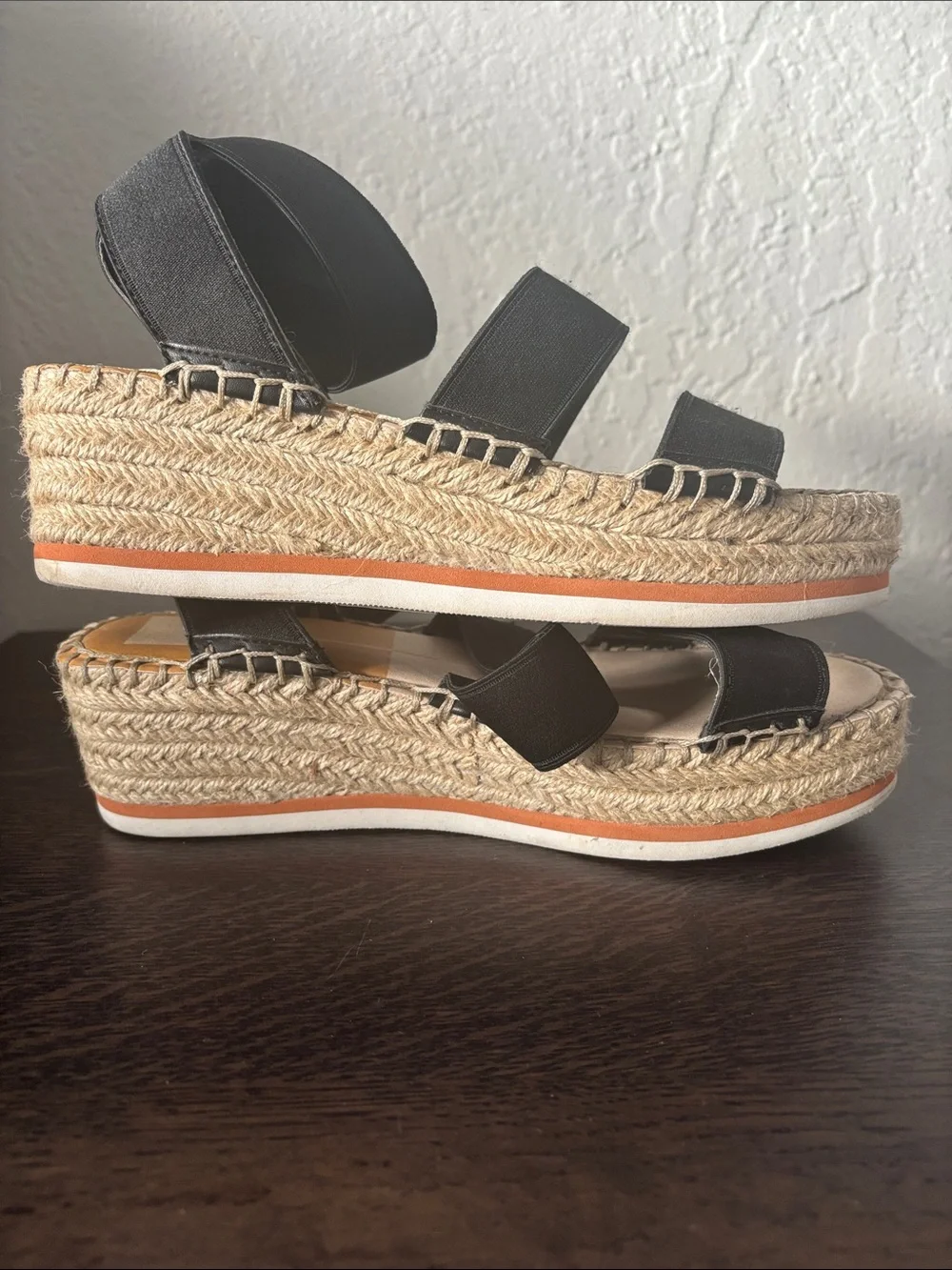 Dolce Vita Lury Espadrille Wedge Black Elastic Strap Sandals 9M